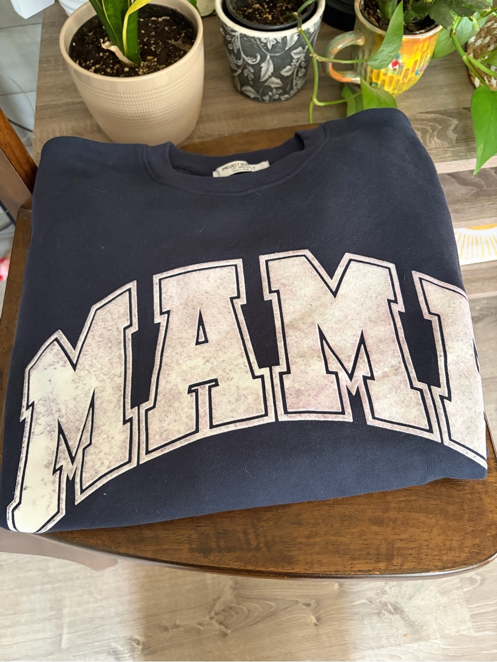 Project Social T Navy Crewneck Sweater with White 'MAMA' Graphic